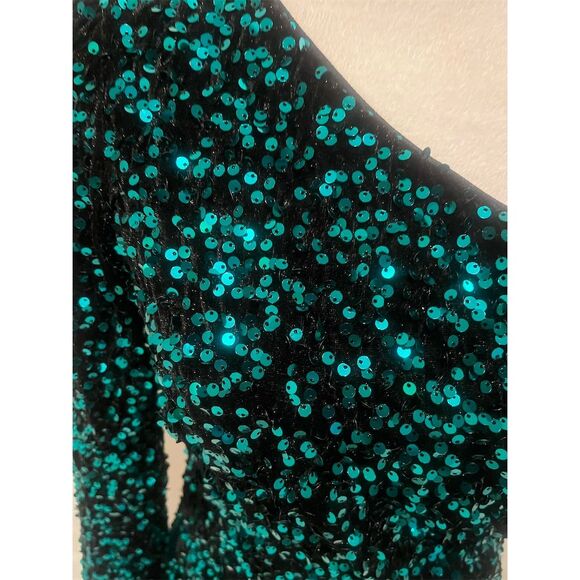 Lulus Women's One Shoulder Sequin Bodycon Dress Green Party Size L NWT - Picture 2 of 12